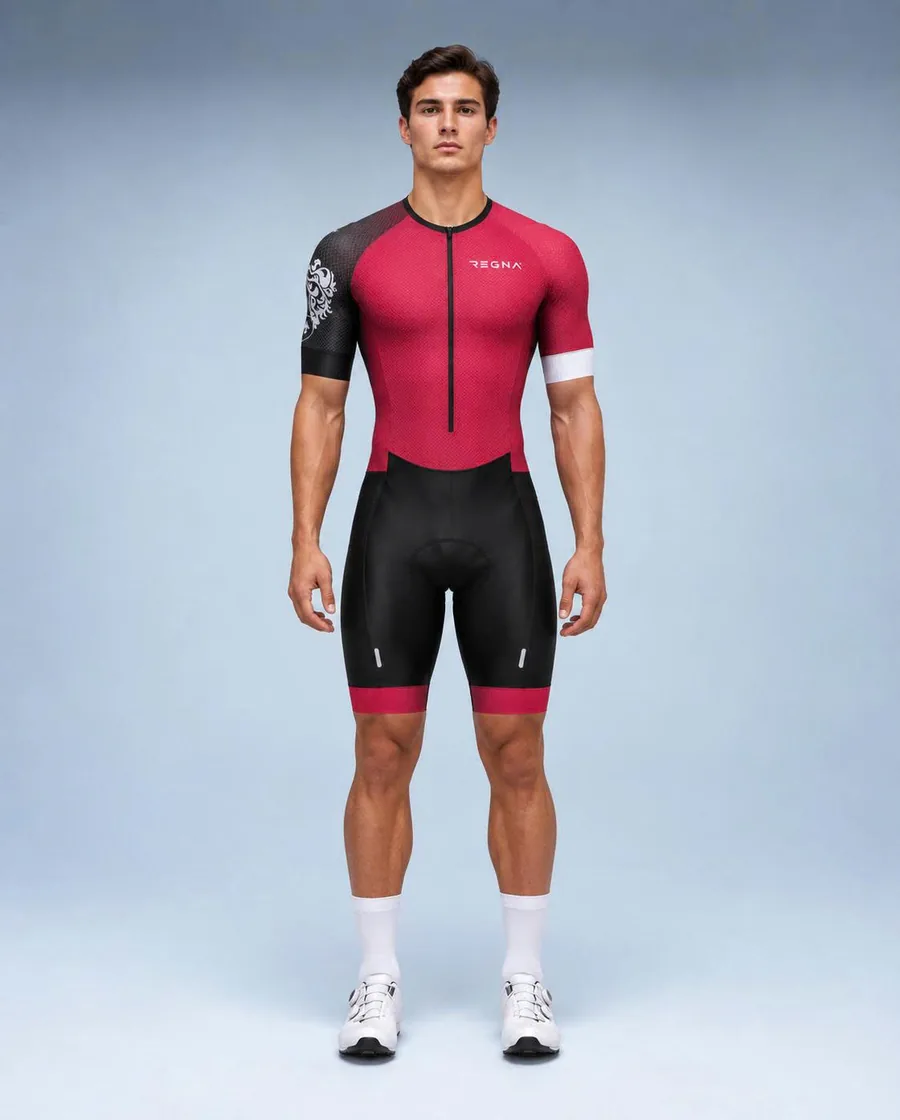 REGNA men's tri suit, crimson and black